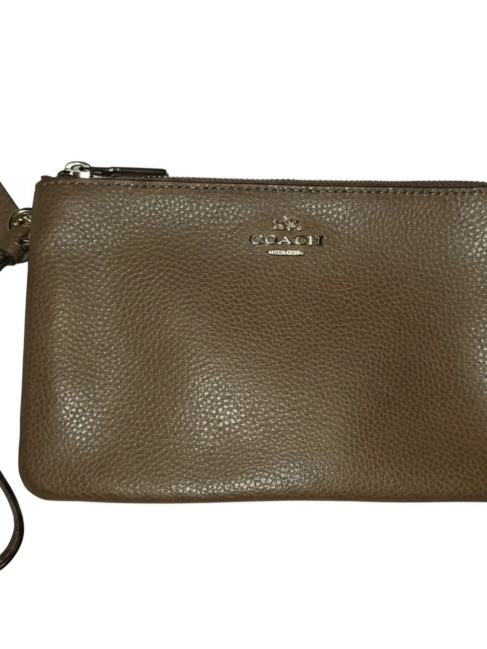 Coach Pebbled Leather Wristlet in Brown